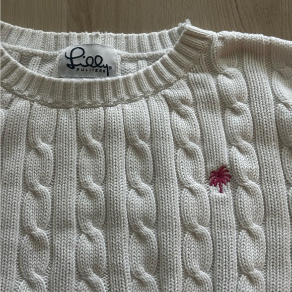 Lilly Pulitzer White Cable Knit Sweater with Pink Palm Tree - Picture 2 of 6